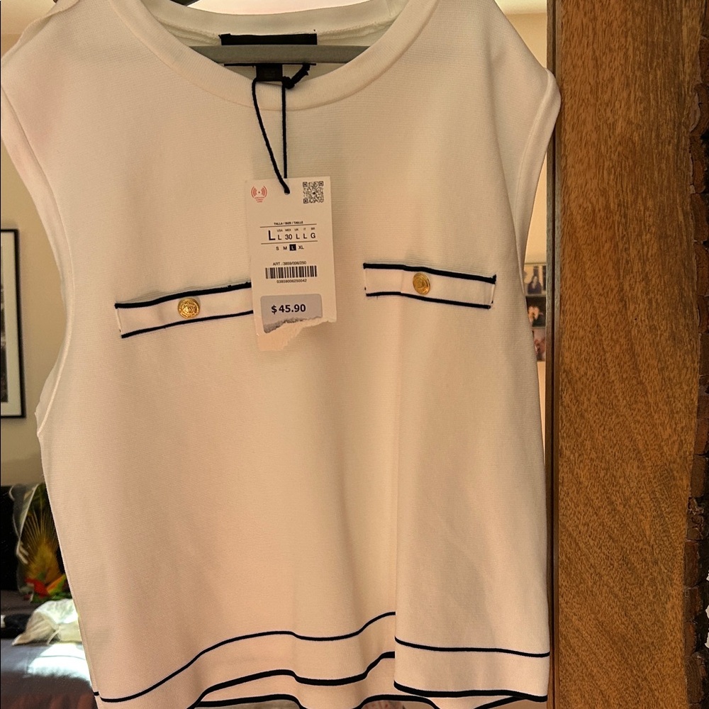 Zara White vest or shirt  with Black Trim and Gold Buttons